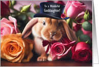 Goddaughter Happy Valentines Day Cute Bunny and Roses Custom card