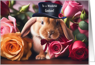 Godson Valentines Day Cute Bunny with Roses Customizable card