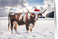 Merry Christmas Funny Humor with Longhorn and Santa Hat Country card