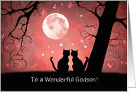 Godson Cute Valentines Day Moon Hearts Cats Customizable Text card