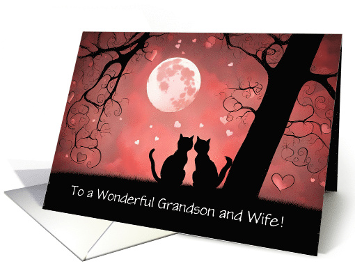 Grandson and Wife Happy Valentines Day Cute Cats Customizable card