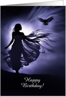 Beautiful Magical Lady with Raven Artistic Happy Birthday Custom card
