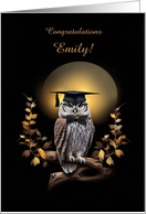 Congratulations Graduation with Wise Owl Custom Name Moon card