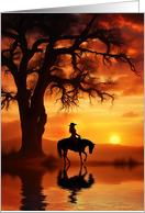 Birthday for Her Country Western Cowgirl Trail Ride Sunset Silhouette card