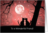 Friend Happy Valentines Day Cute Cats Hearts and Moon Customize card