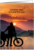 Birthday Motorcycle and Roads Sunset With Biker and Bike Helmet Custom card