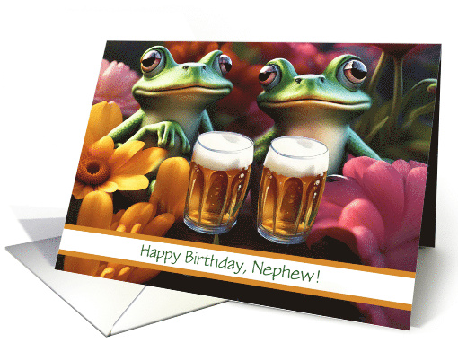 Nephew Happy Birthday Cute Beer Drinking Toads Custom Cover Text card