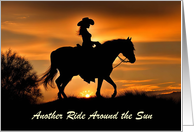 Birthday Cowgirl Country Western Horse and Sunset Customizable card