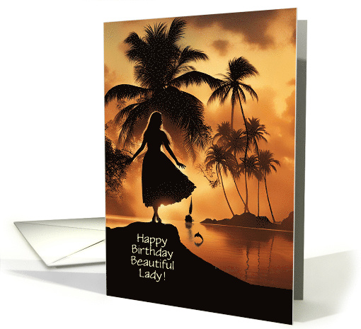 Birthday for Her Tropical Palm Trees Lady and Sailboat... (1813544)