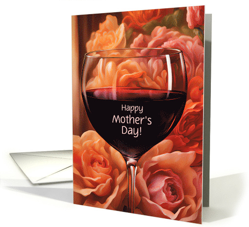 Mothers Day Red Wine and Flowers Humorous Customizable Cover Text card