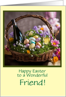 Friend Happy Easter Humor with Wine in Easter Basket Customize card