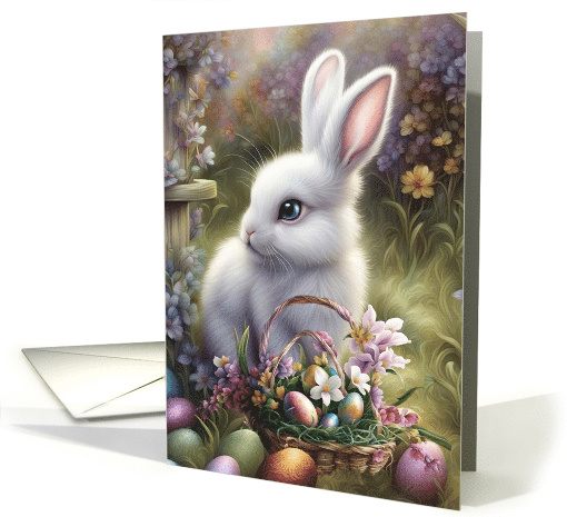 Easter Bunny and Basket with Eggs Pretty General Easter Greetings card