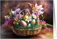 Easter Greetings with Basket Flowers Eggs and Butterflies Pretty card