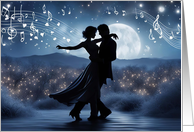 Birthday Love Romance Dancing Couple with Musical Notes Passionate card