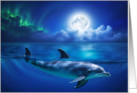 Dolphin in the Northern Lights and Moon Pretty Blank card