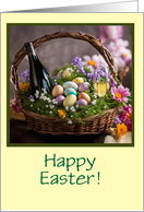 Easter with Basket Eggs Flowers and Wine Customizable Cover Text card