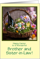 Brother and Sister In Law Funny Easter with Wine and Basket Custom card