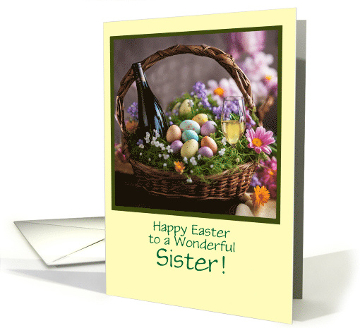 Sister Funny Happy Easter with Wine in Easter Basket Customizable card