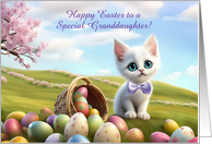 Granddaughter Happy Easter with Cute White Kitten Eggs Custom card