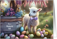 Kids Easter with Cute Lamb Eggs Flowers Butterflies Customizable card