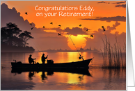 Congratulations Retirement Fishing Boat in the Sunset Custom Name card