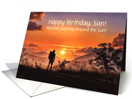 Son Happy Birthday Backpacker in the Sunset Customizable Text card