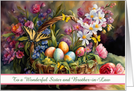 Sister And Brother in Law Pretty Happy Easter with Eggs Flowers Custom card