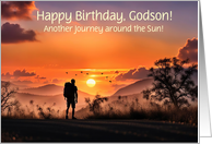 Godson Happy Birthday Backpacker Hiker in the Sunset Customizable card