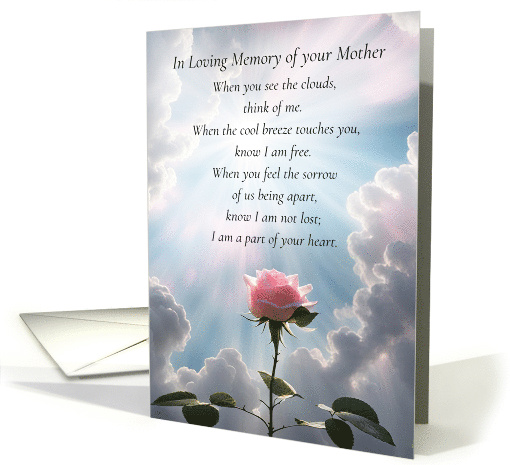 Mother Sympathy Loss of Mom Pink Rose and Clouds Spiritual Poem card