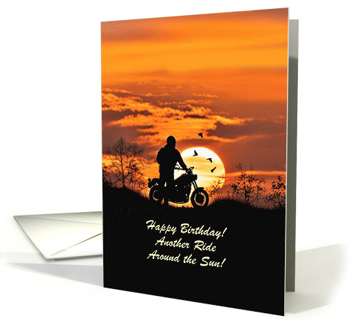 Birthday for Him Motorcycle in the Sunset Biker Customizable Text card