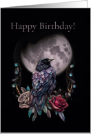 Birthday with Raven Roses and Moon Gemstones Mystical Magical card