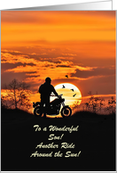 Son Happy Birthday Inspirational with Motorcycle Sunset Custom card