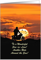 Son in Law Happy Birthday with Sunset Birds Nature Motorcycle Custom card