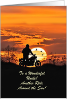 Uncle Happy Birthday with Motorcycle in Sunset Inspirational Custom card