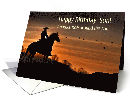 Son Happy Birthday with Cowboy and Sunset Country Western card