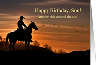 Son Happy Birthday with Cowboy and Sunset Country Western card