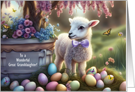 Great Granddaughter Happy Easter with Cute Lamb and Eggs Custom card