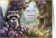 Godson Happy Easter Funny Little Racoon with Easter Eggs Custom card