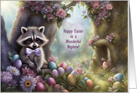 Nephew Happy Easter with Cute Woodland Raccoon and Eggs Custom card