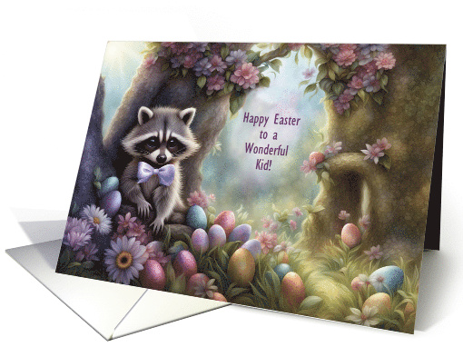 Kid Happy Easter Cute Raccoon and Easter Eggs Funny Custom card