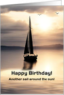 Happy Birthday with Sailboat and Sea Ocean Sunset Custom Text card