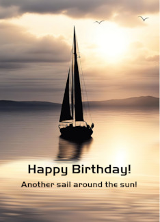 Happy Birthday with Sailboat and Sea Ocean Sunset Custom Text