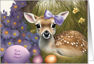 Niece Happy Easter Cute Deer with Easter Eggs Customizable Text card