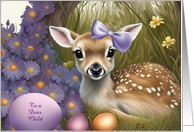 Kids Easter with Cute Fawn and Colored Eggs Customizable card