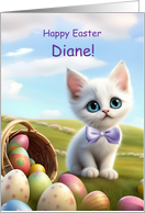 Happy Easter Custom Name Cute Kitten and Eggs and Basket card