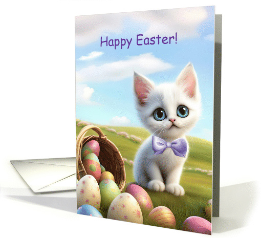 Happy Easter Cute Kitten with Easter Basket and Eggs Custom Text card