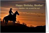 Brother Happy Birthday Country Western Cowboy with Horse Ride card