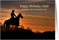 Father Happy Birthday with Cowboy and Sunset Horse Outdoors card