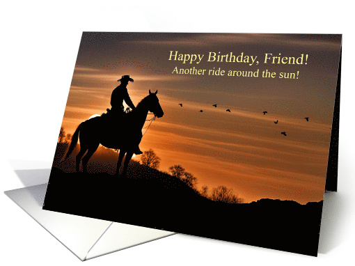 Friend Happy Birthday with Country Western Cowboy and Horse card