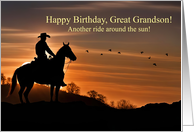 Great Grandson Happy Birthday Silhouetted Cowboy and Horse Country card